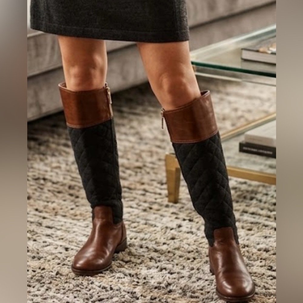 Tory Burch Brown Leather & Monogram Quilted Boots